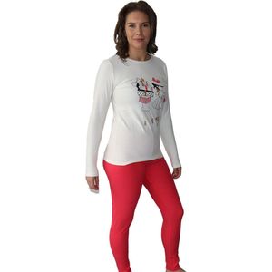 VANILLA – Dames pyjama - Pyjamasets – Tweedelig – Egyptisch katoen -Slim fit – Wit/Roze -L - PJ1238