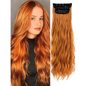 Hairextensions haarextensions oranje met krullen slag in clip 55cm lang