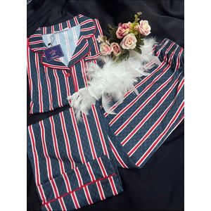 Dames 2- Delige -Pyjama- Luxe Pyjamaset- Nachtkleding- Homewear -Katoen- Cadeauset voor Vrouwen- Zomer- Gestreept Maat S