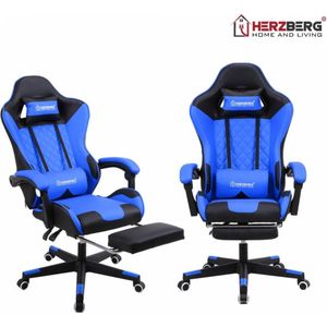 Herzberg Gaming- en bureaustoel met intrekbare voetsteun blauw