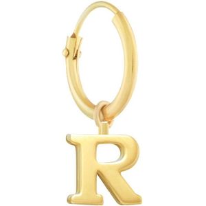 New Bling 9NBG-906R Gouden Oorring met Letterhangertje - Half Paar - 11mm Doorsnee - Letter R - 4mm - 14 Karaat - Goud