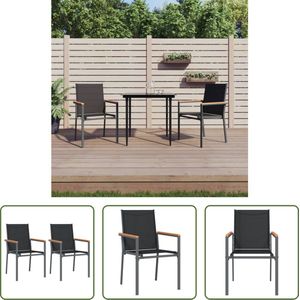 The Living Store Tuinstoel Outdoor - Zwart - 55 x 61.5 x 90 cm - Ademend Textileen - Stalen Frame - Comfortabele Zitervaring - 110 kg