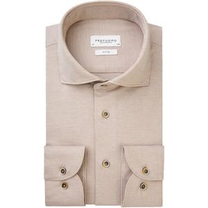 Profuomo slim fit heren overhemd - jersey - beige - Strijkvriendelijk - Boordmaat: 41