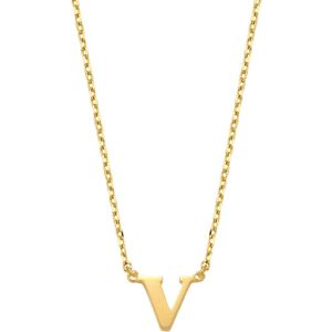 New Bling 9NBG-900V Gouden Ketting met Letter V - 6mm - Ankerschakel - 38+2,5+2,5cm - 14 Karaat - Goud