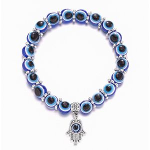 WiseGoods Luxe Boze Oog Armbandje Met Hand Hanger - Armbanden Dames - Geluk Cadeau - Geluksbrenger - Evil Eye Sieraden - Blauw