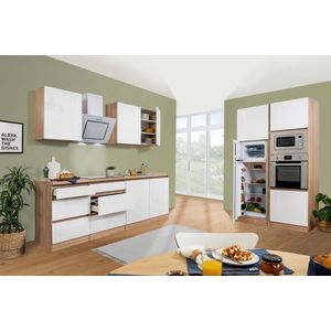 Goedkope keuken 335  cm - complete keuken met apparatuur Lorena  - Eiken/Wit - soft close - keramische kookplaat  - afzuigkap - oven - magnetron  - spoelbak