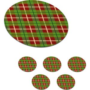 Onderzetters voor glazen - Rond - Kerst - Plaid - Groen - Rood - Schotse ruit - 10x10 cm - Glasonderzetters - 6 stuks