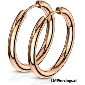 Oorbellen hanger ring 20 mm rose goud