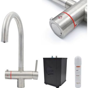 Watura - Exclusief met 3 jaar garantie - 4 in 1 - Koud, warm, gefilterd & kokend water kraan - RVS (model C) - Boiler & filter - 360° draaibaar - Energiebesparend - 30 dagen bedenktijd - Beperkte voorraad!