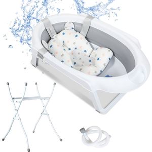 Opvouwbaar Baby Bad - Opvouwbaar - Draagbaar - Met Stop - Draagvermogen 10kg - Grijs - 85 x 47 x 21 cm