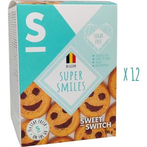 SWEET-SWITCH® - Super Smiles - Smiley - Koekjes - Chocolade - Suikervrij - Palmolievrij - Vegan - 12 x 150 g