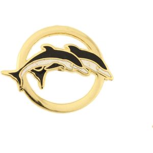 Behave® Pin broche dolfijnen goud kleur zwart wit emaille 2,5 cm