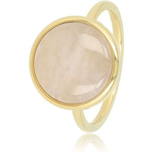 My Bendel Ring goudkleurig met Rose Quartz edelsteen - Unieke goudkleurige ring met mooie Rose Quartz Edelsteen - Met luxe cadeauverpakking