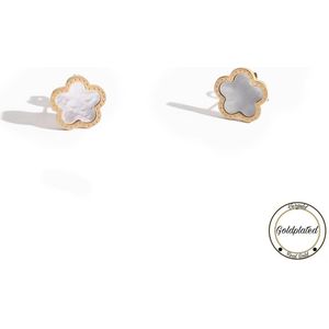 RVS Klaver Oorbel | Wit | Goldplated | Geluk | Klavertje vier | Dames Cadeau | Soraro | Oorhanger