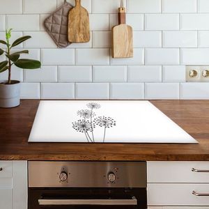Inductiebeschermer geïllustreerde paardenbloem | 60 x 52 cm | Keukendecoratie | Bescherm mat | Inductie afdekplaat