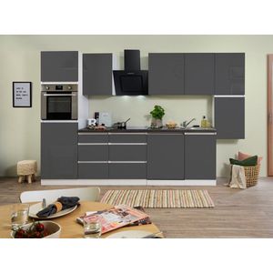 Goedkope keuken 330  cm - complete keuken met apparatuur Lorena  - Wit/Grijs - soft close - inductie kookplaat - vaatwasser - afzuigkap - oven  - spoelbak