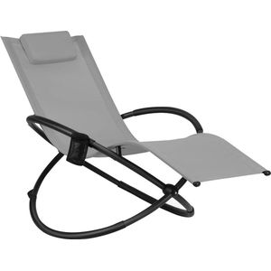 FURNIBELLA - Orbitaal ligstoel voor buiten, gewichtsloze schommel ligstoel, met hoofdkussen en bekerhouder, draagbare inklapbare lounge stoel voor camping, tuin, binnenplaats, terras of balkon (Grijs)