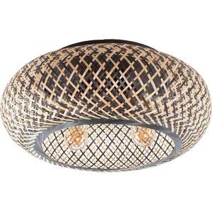 Rotan plafondlamp | 4 lichts | Ø 50cm | naturel / zwart | hout / metaal | woonkamer / eettafel lamp | modern / landelijk design
