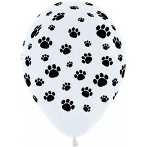 10 ballonnen wit met zwarte honden pootjes - hond - huisdier - dog - ballon - hondenpoot - decoratie - honden verjaardag