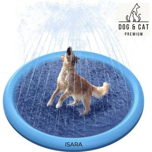 ISARA Hondenzwembad maat XL – Honden Sproeier – Koelmat Voor Honden – Koelmat Hond – Nieuw Zomerspeelgoed 2023 – Verkoeling Hond – Zomer – Watersproeier – Hondenbad Kunststof – Badje Voor Honden – Hondendouche – Speelmat – 160 cm