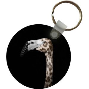 Sleutelhanger - Flamingo - Panterprint - Portret - Plastic - Rond - Uitdeelcadeautjes