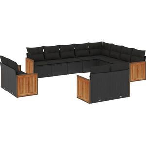 vidaXL - 12-delige - Loungeset - met - kussens - poly - rattan - zwart