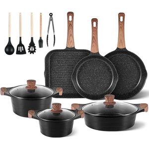 Pannenset -aanbakpannen -anti-aanbaklaag inductie kookplaat pan set- 14-delige keuken kookgerei set-anti-aanbak koekenpan