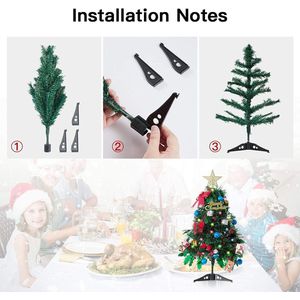 Decoratieve kerstboom, 60 cm, mini-kerstboom, tafelkerstboom met ornamenten, gouden ster, boompiek, ​bessen, dennenappels, kerstdecoratie, dennenboom, klein voor tafel, kantoor