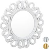 Relaxdays spiegel rond - sierspiegel gang - wandspiegel - design - 50 cm rond - wit
