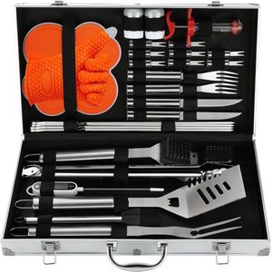 Hoge Kwaliteit Roestvrij Staal Barbecuegerei-Sets | Professionele Duurzame Grillset met 30 Stuks | Complete Grill Set voor Outdoor Camping | Grillbestek-Set voor Mannen en Vrouwen Cadeau