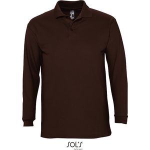 2 Pack SOLS Heren-Winter II Poloshirt met lange mouwen van Piqué katoen (Chocolade) Maat S