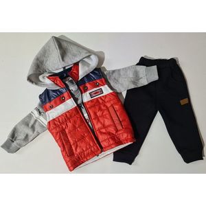 Jongen 3 delige kledingset - jongen kleding - rood maat 92/98 broekje sweater bodywarmer - maat 80 86 92 98 104 - kleur varianten geel Rood blauw bruin