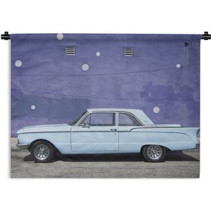 Wandkleed Vintage Auto's  - Babyblauwe vintage auto Wandkleed katoen 90x67 cm - Wandtapijt met foto