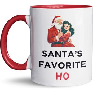 NietMokken.nl - Santa’s Favorite Ho Mok - Grappige Kerstmok - Voor- en Achterkant Bedrukt - Keramische Beker - 325 ml - Vaatwasser- en Magnetronbestendig - Origineel Kerstcadeau
