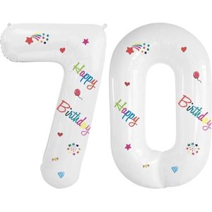 Folie Ballonnen Cijfers 70 Jaar Happy Birthday Verjaardag Versiering Cijferballon Folieballon Cijfer Ballonnen Wit 70 Cm