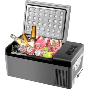 FIBILA 15L Draagbare Autokoelkast met Vriesvak – 12/24V – Elektrische Koelbox - Auto Koelkast - Voor Thuisgebruik, Auto, Camping, Reizen, RV, en Boot – Efficiënt Koelen en Vriezen, Maximaal tot -20°C - LCD Bedieningspaneel - Auto-accu Bescherming