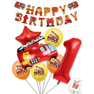 Cijfer ballon 1 jaar Pluspakket Brandweer Ballonnen -Happy Birthday Slinger - Helium Ballon - Snoes