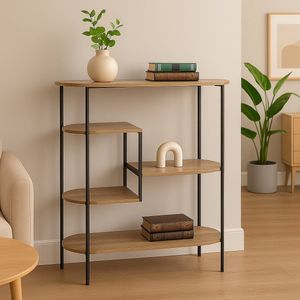 Fameilleur Wandkast Donkerbruin 76x30x95 cm – Metalen Opbergkast Industrieel Design – 5 Planken – Kast Zwart Metaal & MDF – Boekenkast – Open Kast voor Woonkamer, Hal, Kantoor of Slaapkamer – Modern & Stoer- wand kast- meubel- opbergkast- opbergplank