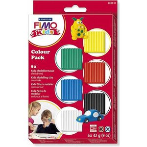 FIMO® Kids Boetseerklei - Standaard Kleuren Klei - Kinderklei - Bakklei - Kindvriendelijk - Zacht En Kneedbaar - Standaard Kleuren - 42 Gram - 6 Pakjes