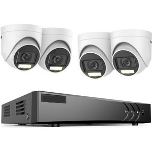 Beveiligingscamerasysteem - 5MP Camera - 8-Kanaals - Openlucht - Buiten - CCTV camerasysteem - IP67 Waterdichte - Bewakingscamera - Beveiligingscamera - Dual Light PIR Detectie – H.265+ DVR Recorder - met 1TB HDD - 4 stuk - Wit