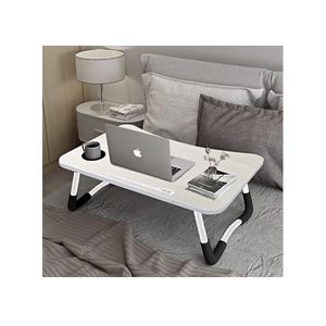 Laptoptafel Inklapbaar, Laptop Bureau met 4 USB-Oplaadpoorten/Lade/Tablet Houder/Bekerhouder, Voor Bed, Bank, Vloer (60 x 40 cm, Wit)