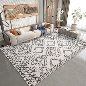 Vloerkleden voor de woonkamer, abstract tapijt, Marokko, grote tapijten, laagpolig tapijt voor woonkamer, slaapkamer, eetkamer, anti-slip tapijten (ivoor/zwart, 200 x 300 cm)