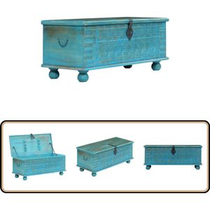 vidaXL Opbergkist - Mangohout - 100x40x41 cm - Blauw Opbergkist - Vintage Kast - Mangohouten Kast - Retro Design - Opbergruimte