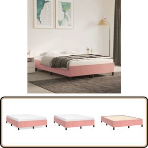 vidaXL Bedframe Fluweel Roze 140x200 cm Roze Bedframe - Velvet Bedframe - Tweepersoons Bedframe - King Size Bedframe - Boxspring Bedframe