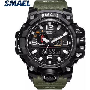 Smael Analog Quartz Herenhorloge Militaire klok watwrdicht 50m LED Army Green