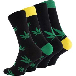 Sokken met wiet print, 4 paar, one size fits all, 43-36, high, weed, kadotip, hennep, cannabis