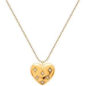 Halsketting hartje goudkleurig met zirkonia steentjes- Ketting hart goudkleurig van Sophie Siero - met Geschenkverpakking