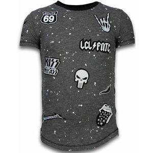 Longfit Asymmetric Embroidery - T-Shirt Patches - Rockstar - Zwart