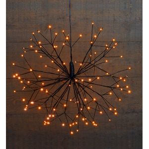 Verlichte figuren hangdecoratie lichtbol/decoratie bol zwart met warm wit licht 45 cm - Lichtbollen/vuurwerk bollen