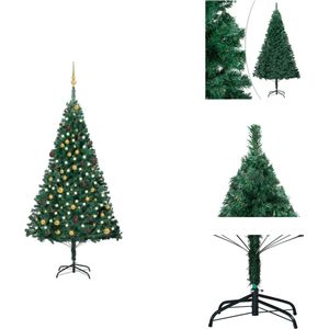 vidaXL Kunstkerstboom Groen - 210 cm - LED-verlichting - Extra dikke takken - Decoratieve kerstboom